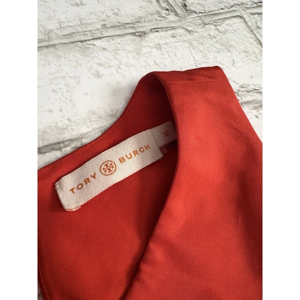 Tory Burch 100% silk sleeveless shift dress Orange Red Sz‎ 12